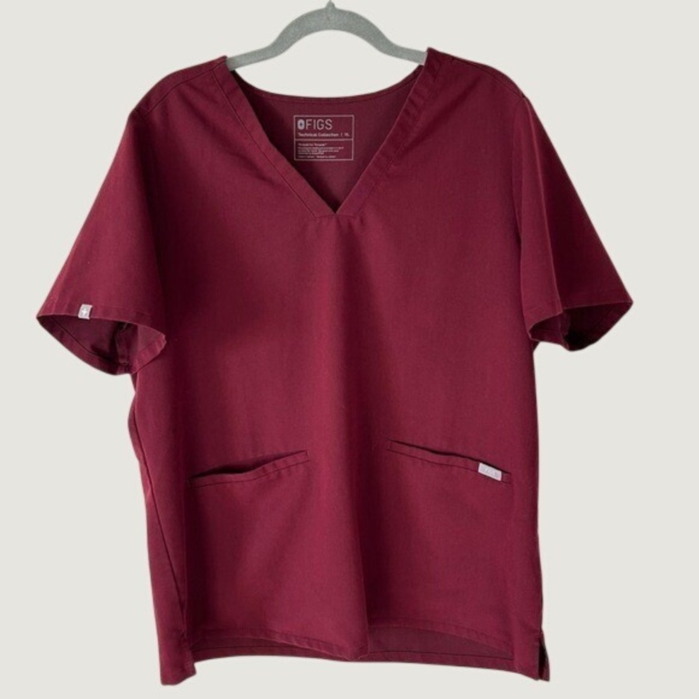 FIGS Casma Scrub Top Womens XL Burgundy 3 Pocket V Neck Nurse Medical